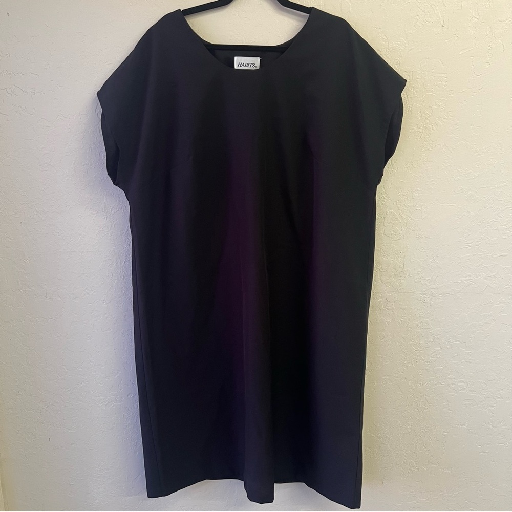 Vintage 80s Habits Made‎ In USA Polyester Cap Sleeve Sheath Sz 24W EVC